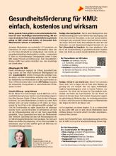 KMU-Magazin: Publiée le 24.08.2023: Gesundheitsförderung für KMU: einfach, kostenlos und wirksam