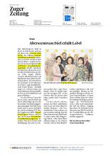 Zuger Zeitung v. 8.11.23: Alterszentrum Büel erhält Label 